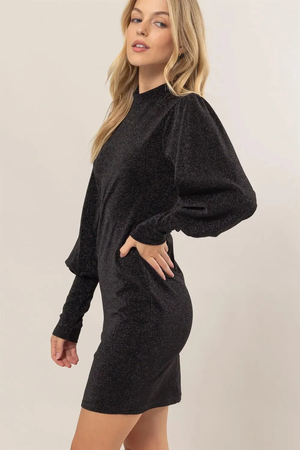 HYFVE Glitter Mock Neck Long Sleeve Mini Dress sold by Gigi Laurent product image thumbnail 3