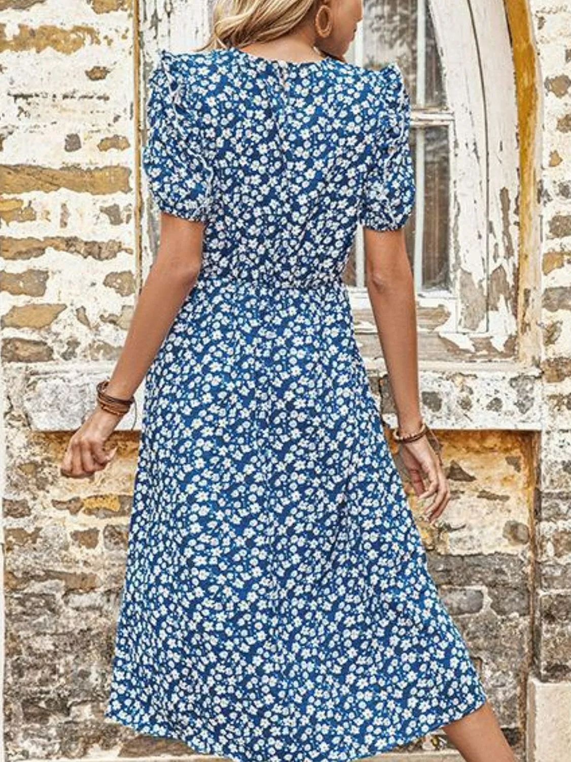Perfee Floral Round Neck Split Midi Dress sold by Gigi Laurent product image thumbnail 3