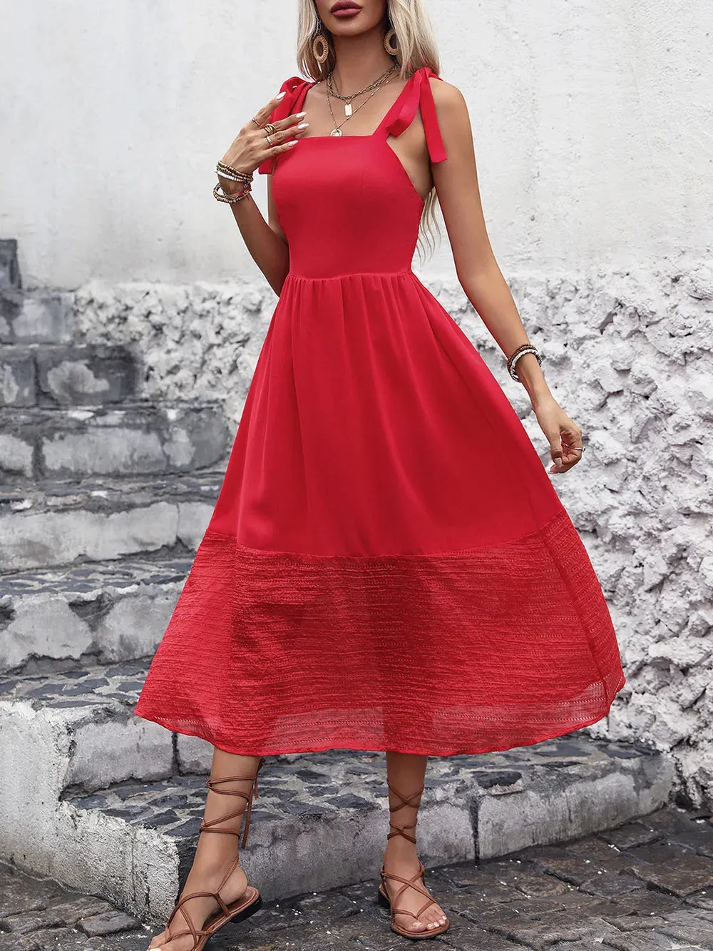 Perfee Tied Smocked Sleeveless Midi Dress sold by Gigi Laurent product image thumbnail 3