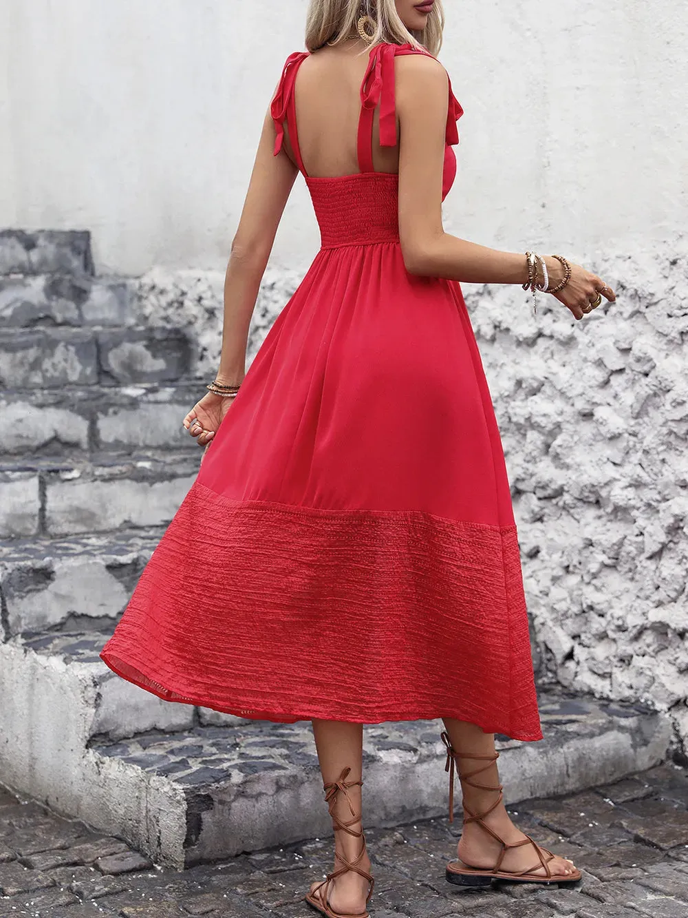 Perfee Tied Smocked Sleeveless Midi Dress sold by Gigi Laurent product image thumbnail 2
