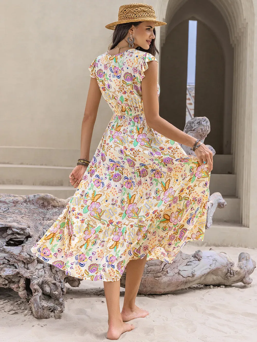 Ruched Printed Cap Sleeve Midi Dress sold by Gigi Laurent product image thumbnail 2