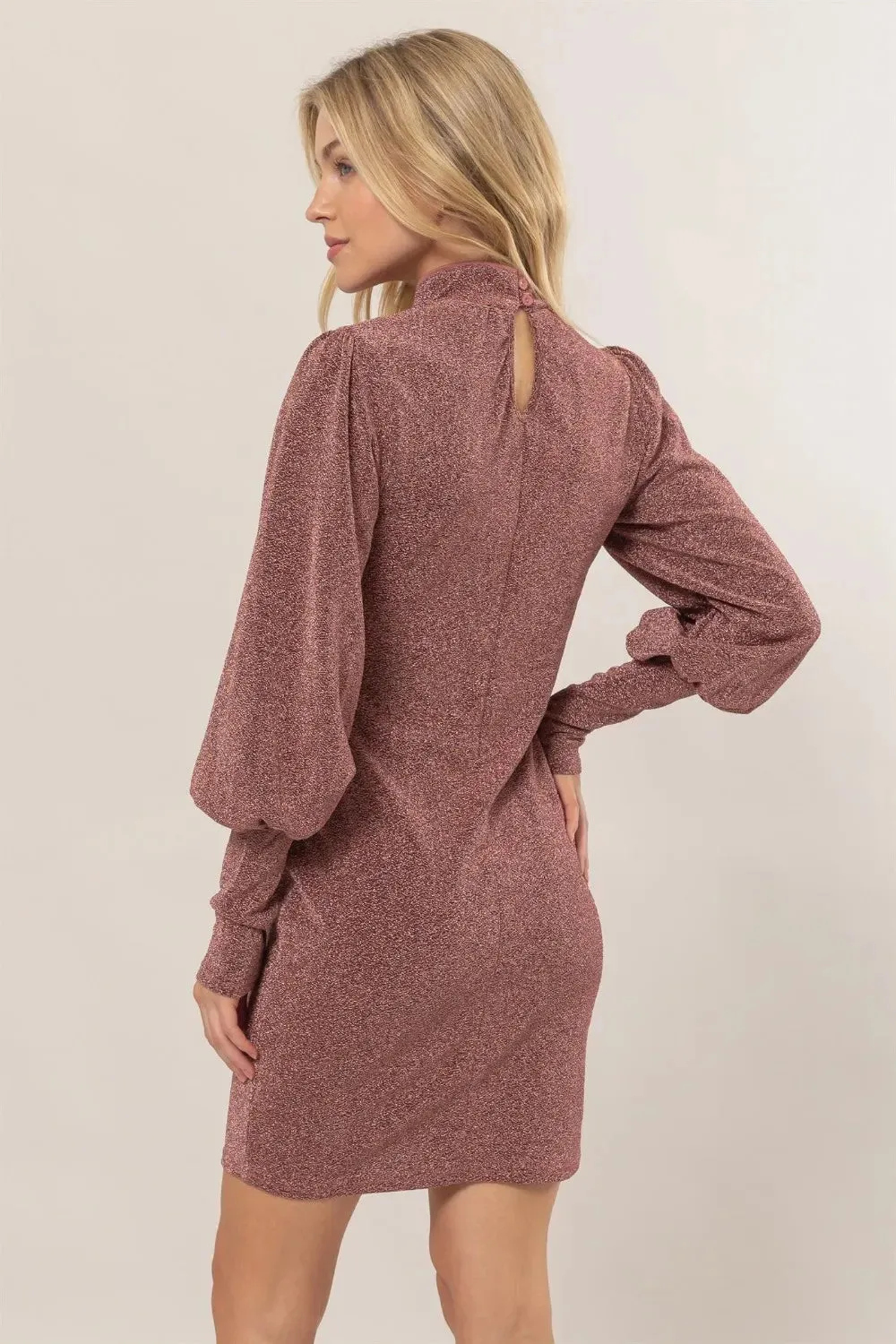 HYFVE Glitter Mock Neck Long Sleeve Mini Dress sold by Gigi Laurent product image thumbnail 2