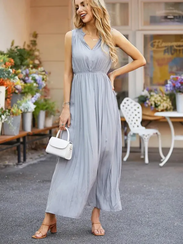 Ruched Notched Sleeveless Midi Dress sold by Gigi Laurent