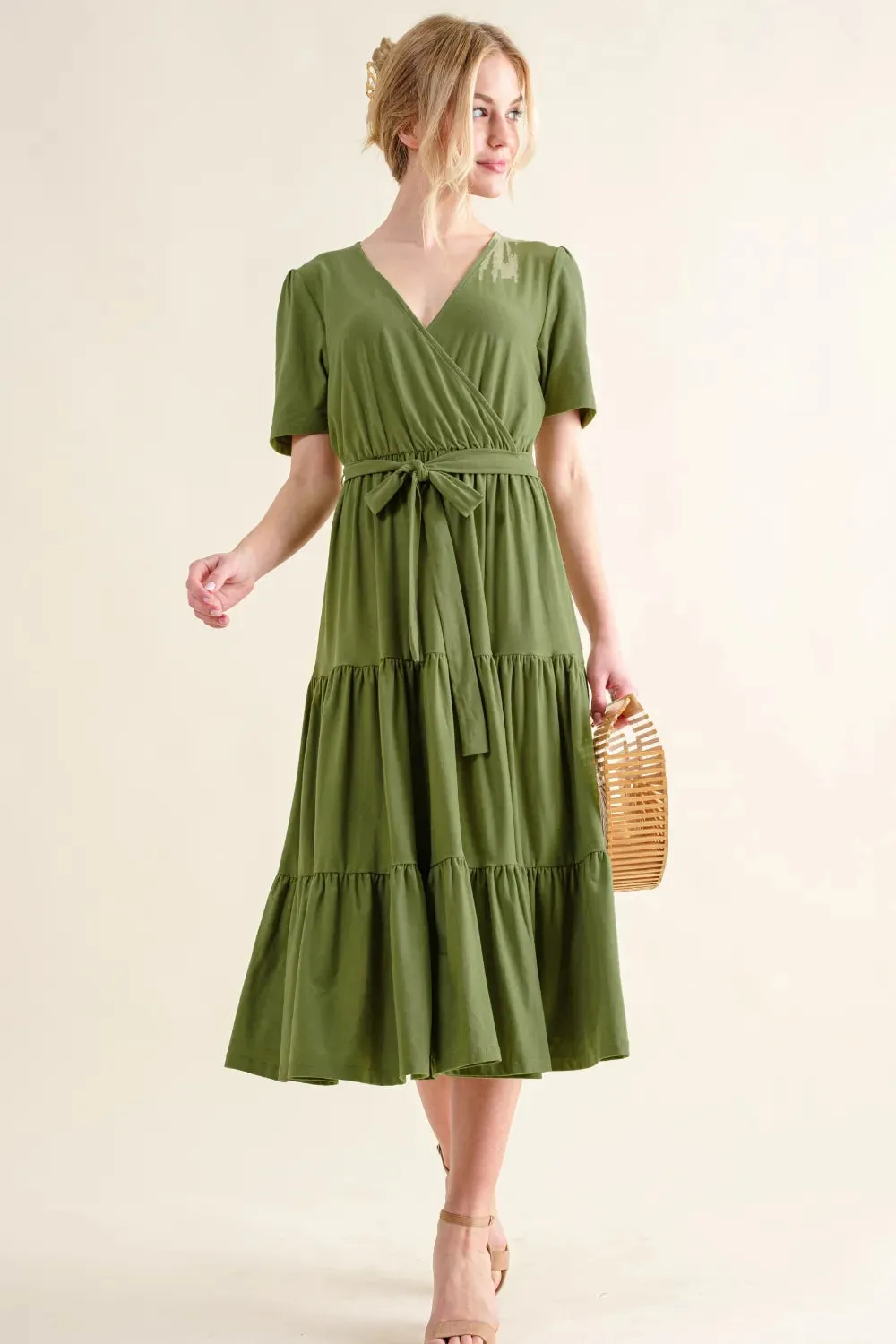 And The Why Soft Short Sleeve Tiered Midi Dress sold by Gigi Laurent product image thumbnail 4