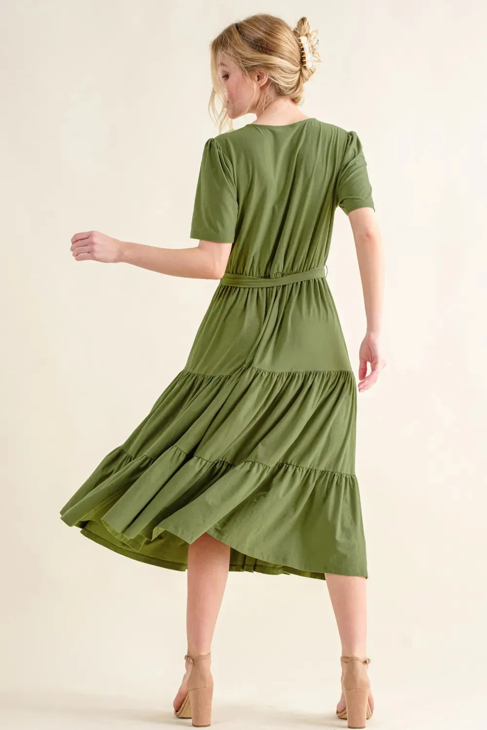 And The Why Soft Short Sleeve Tiered Midi Dress sold by Gigi Laurent product image thumbnail 2