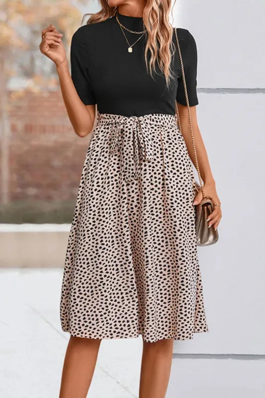 Perfee Printed Short Sleeve Belted Dress sold by Gigi Laurent