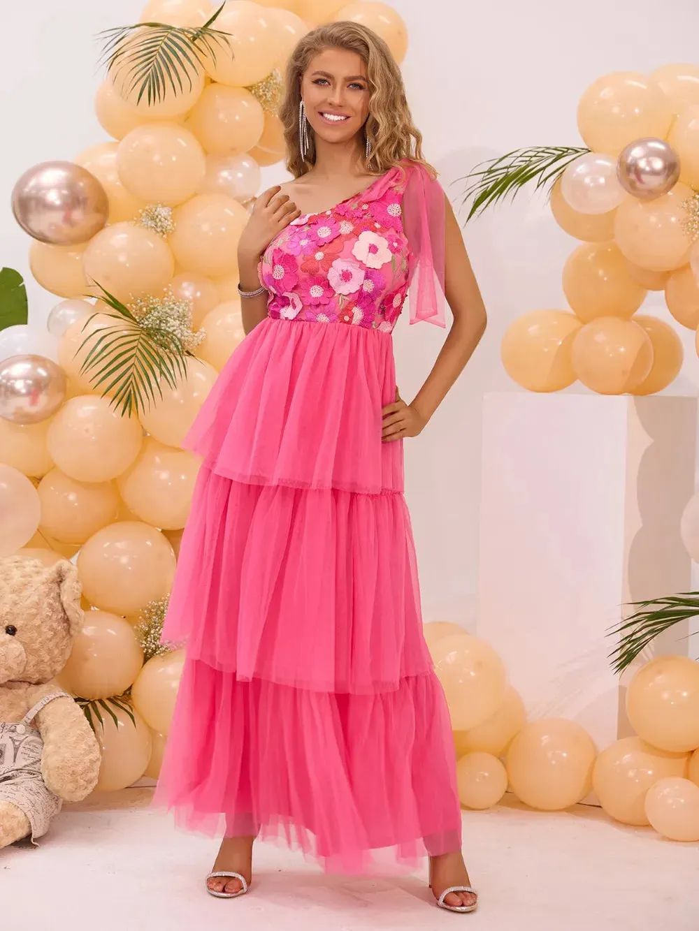 Embroidered Layered Single Shoulder Midi Dress sold by Gigi Laurent product image thumbnail 4