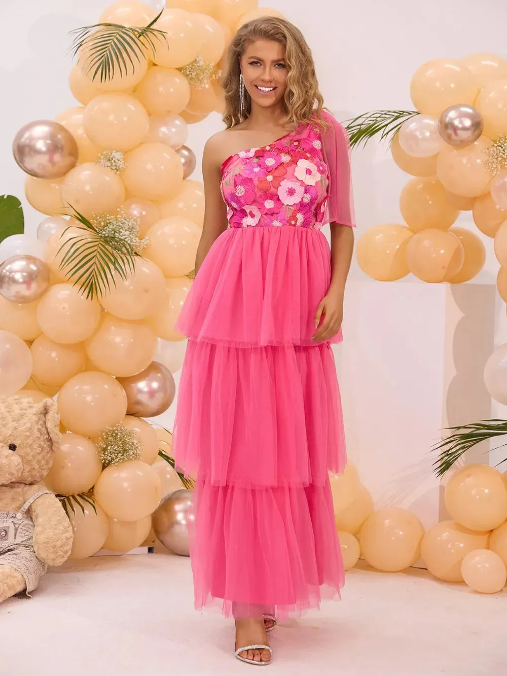 Embroidered Layered Single Shoulder Midi Dress sold by Gigi Laurent product image thumbnail 3