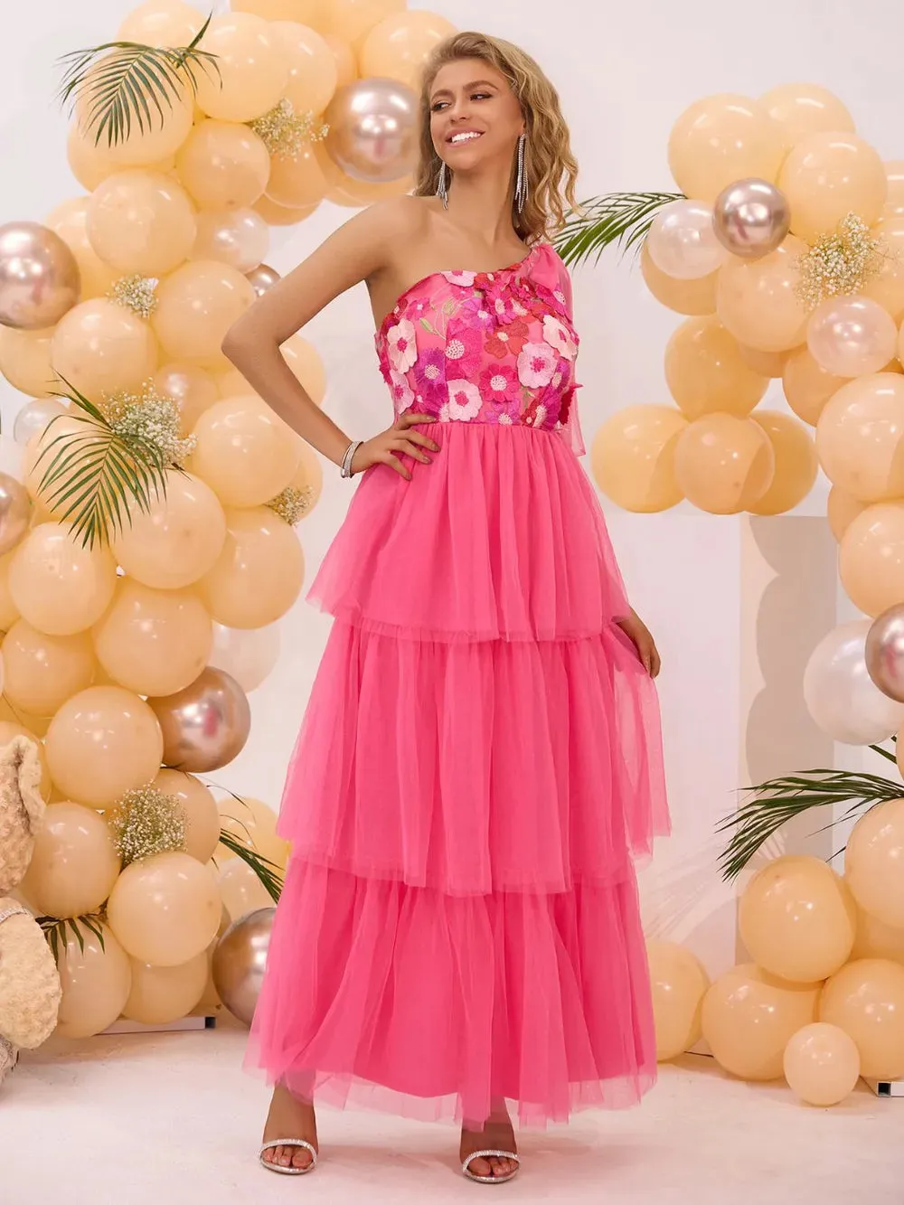 Embroidered Layered Single Shoulder Midi Dress sold by Gigi Laurent product image thumbnail 5