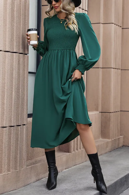 Perfee Smocked Long Sleeve Midi Dress sold by Gigi Laurent