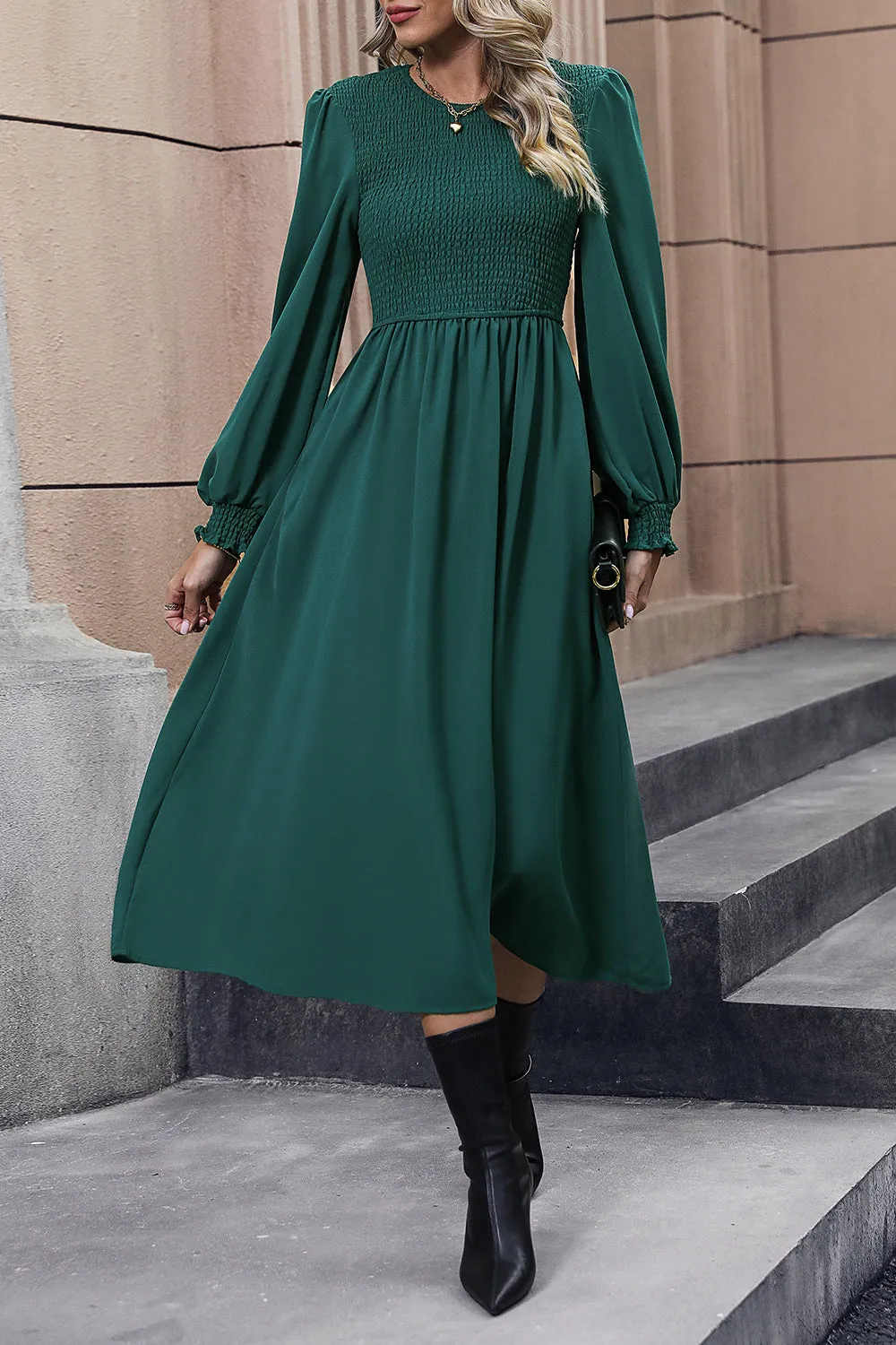 Perfee Smocked Long Sleeve Midi Dress sold by Gigi Laurent product image thumbnail 3