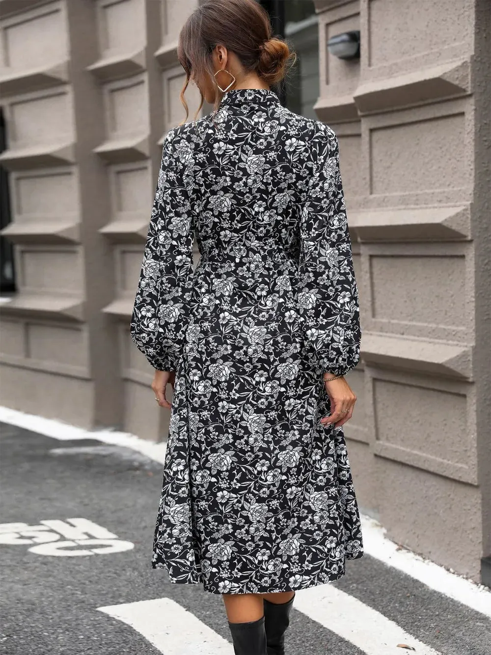 Perfee Lace Detail Printed Long Sleeve Midi Dress sold by Gigi Laurent product image thumbnail 2