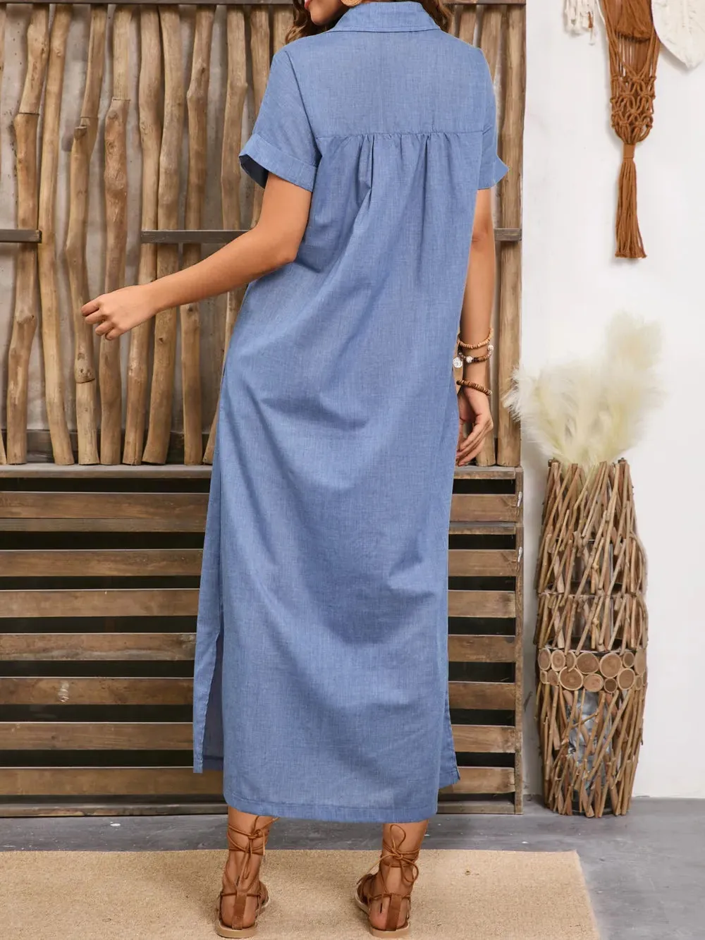 Slit Collared Neck Short Sleeve Midi Dress sold by Gigi Laurent product image thumbnail 2