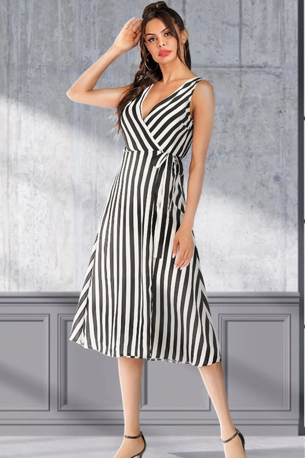 Striped Surplice Tied Sleeveless Dress sold by Gigi Laurent product image thumbnail 3