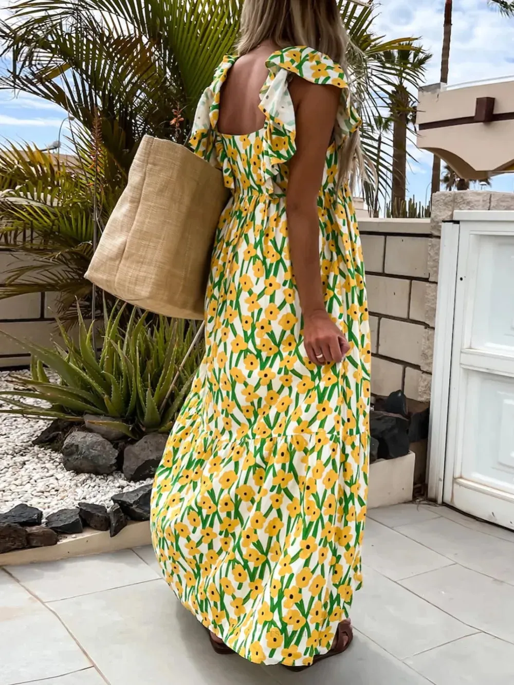 Ruffled Printed Cap Sleeve Midi Dress sold by Gigi Laurent product image thumbnail 3