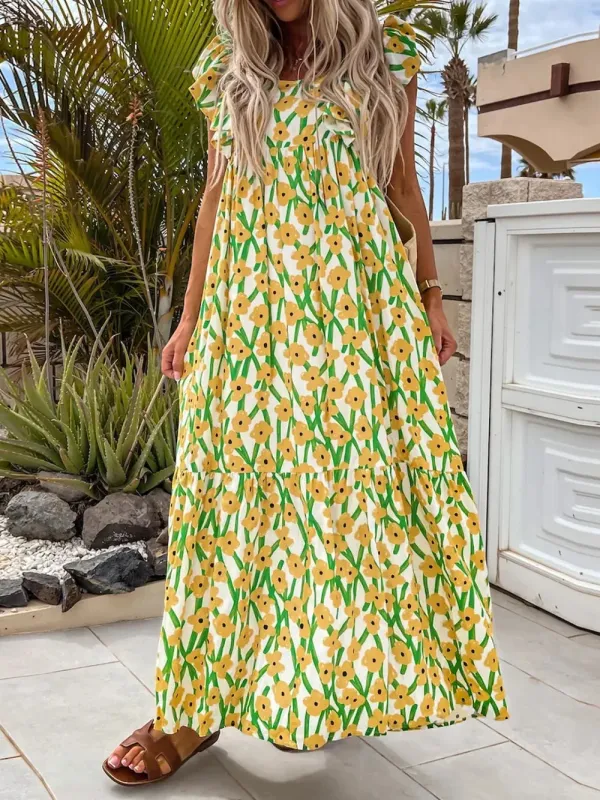 Ruffled Printed Cap Sleeve Midi Dress sold by Gigi Laurent