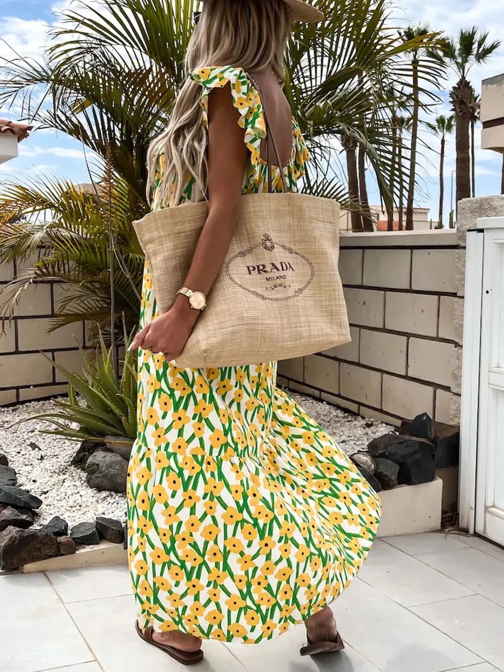 Ruffled Printed Cap Sleeve Midi Dress sold by Gigi Laurent product image thumbnail 2