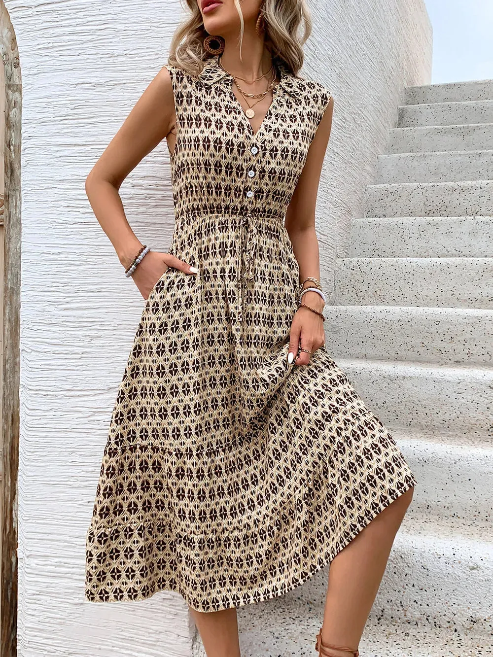 Perfee Printed Johnny Collar Midi Dress sold by Gigi Laurent product image thumbnail 4