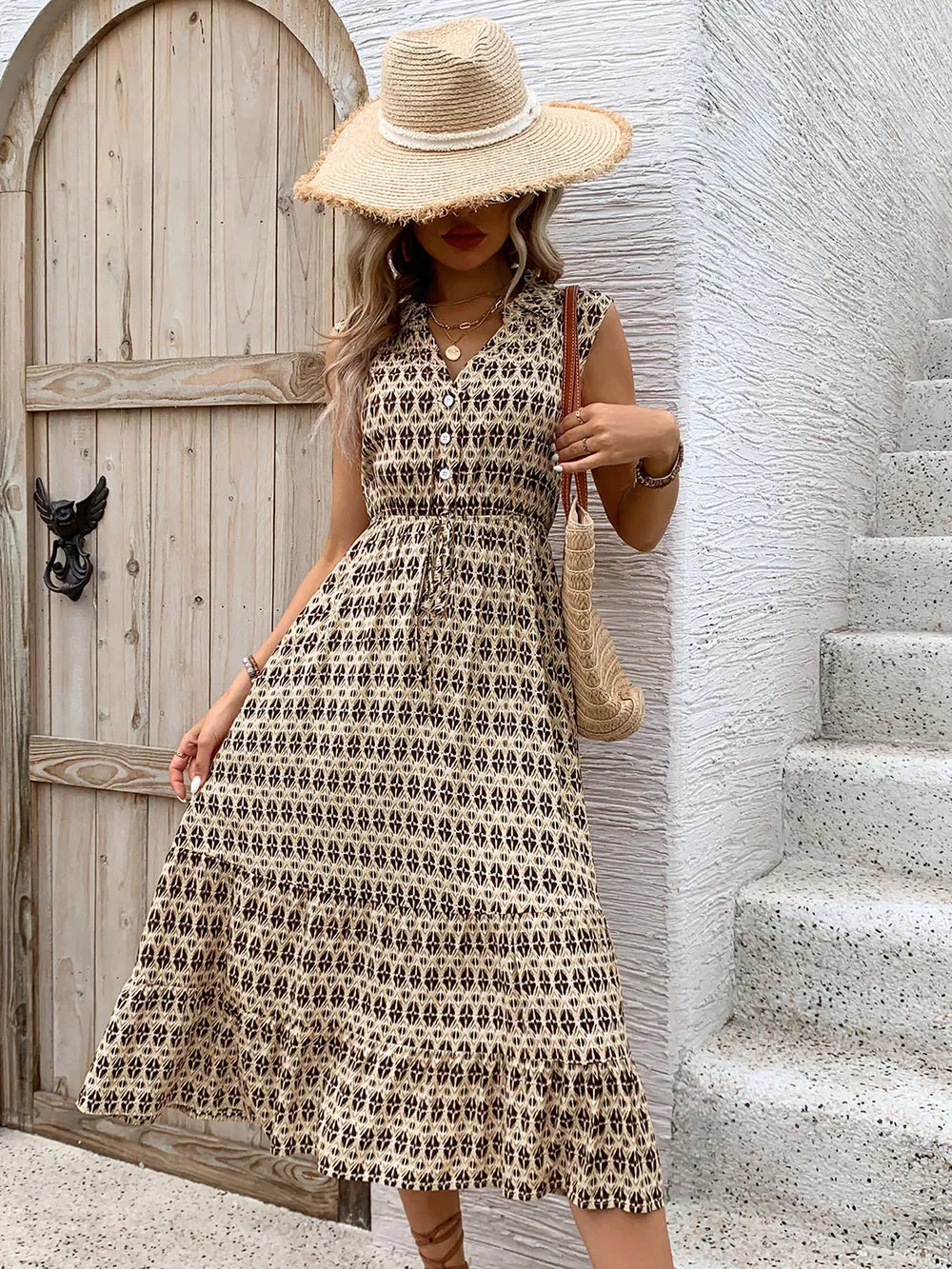 Perfee Printed Johnny Collar Midi Dress sold by Gigi Laurent product image thumbnail 3