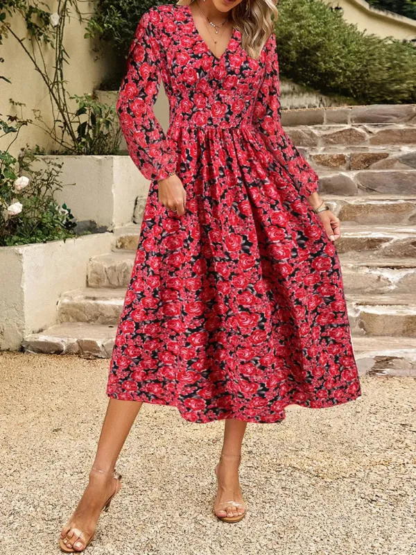 Floral V-Neck Long Sleeve Midi Dress sold by Gigi Laurent