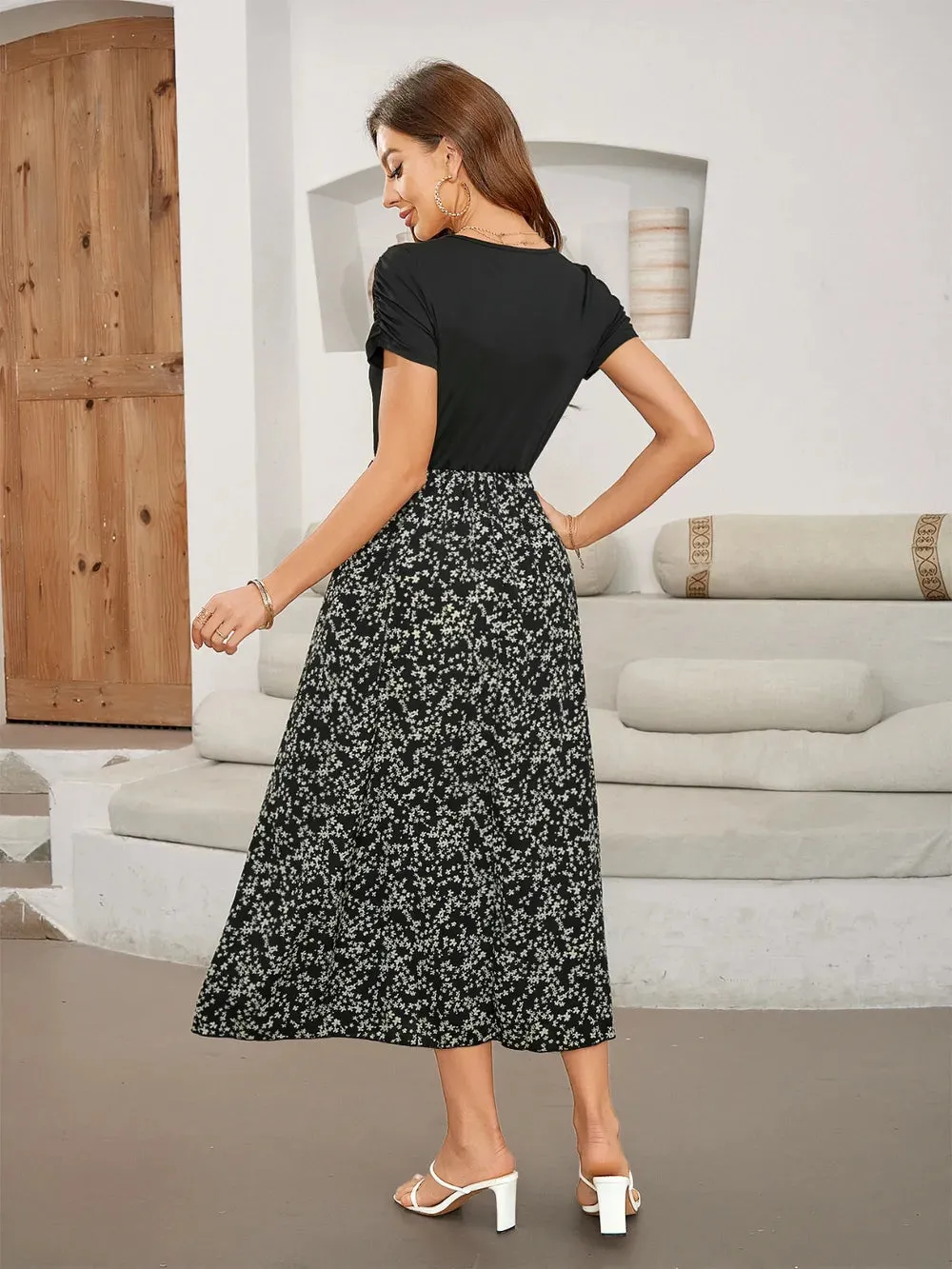 Printed Round Neck Short Sleeve Midi Dress sold by Gigi Laurent product image thumbnail 2