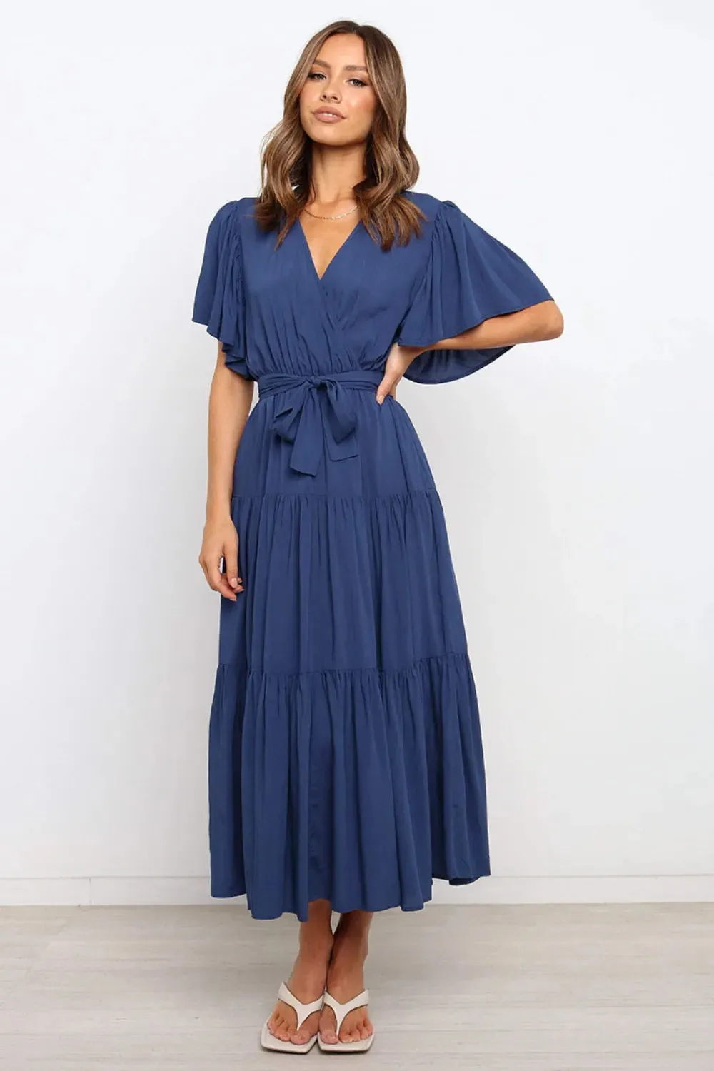 Front Tie Short Sleeve Tiered Midi Dress sold by Gigi Laurent product image thumbnail 3