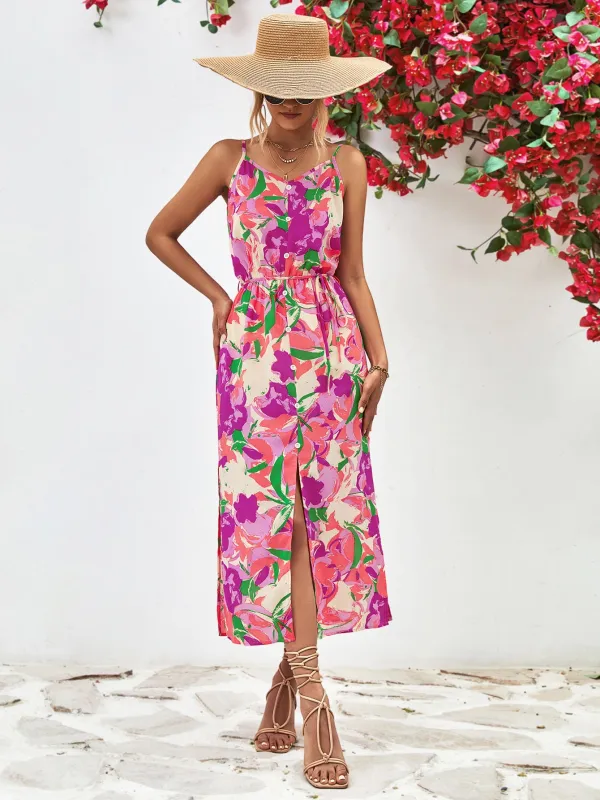 Printed Spaghetti Strap Front Slit Dress sold by Gigi Laurent