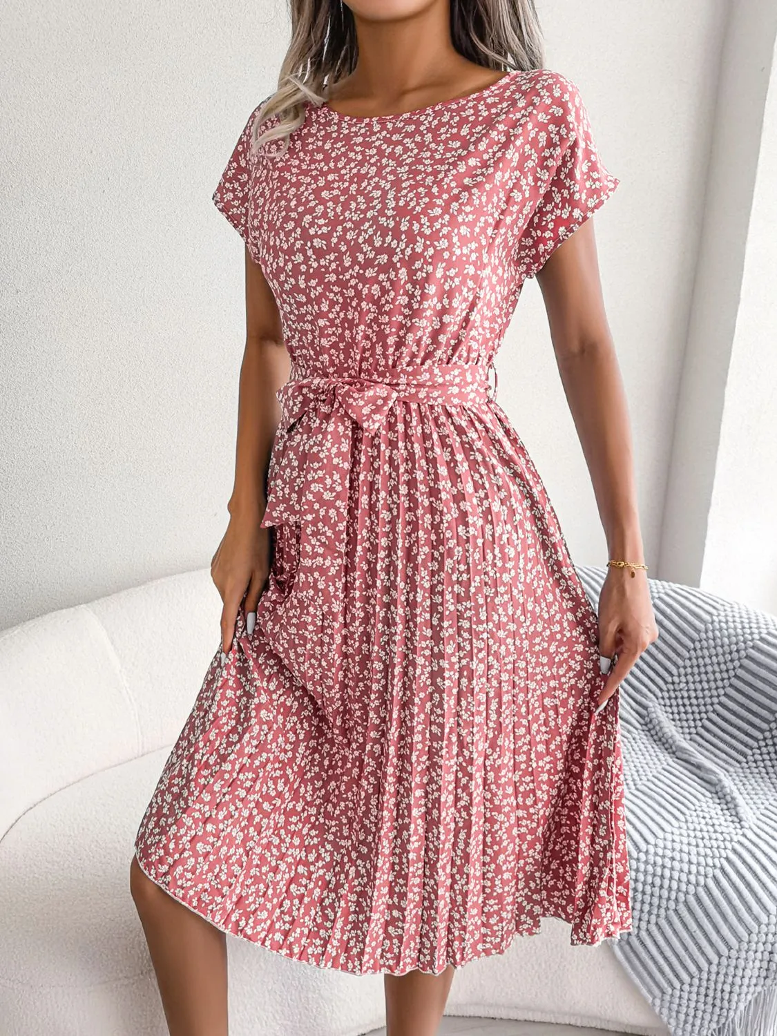 Ditsy Floral Pleated Belted Dress sold by Gigi Laurent product image thumbnail 3