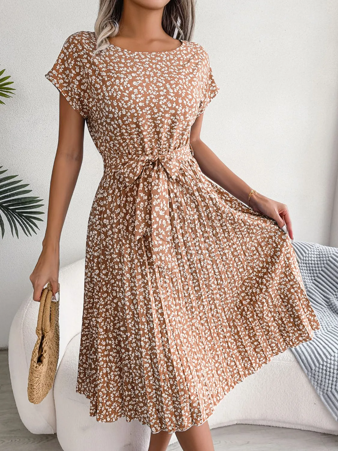 Ditsy Floral Pleated Belted Dress sold by Gigi Laurent product image thumbnail 4