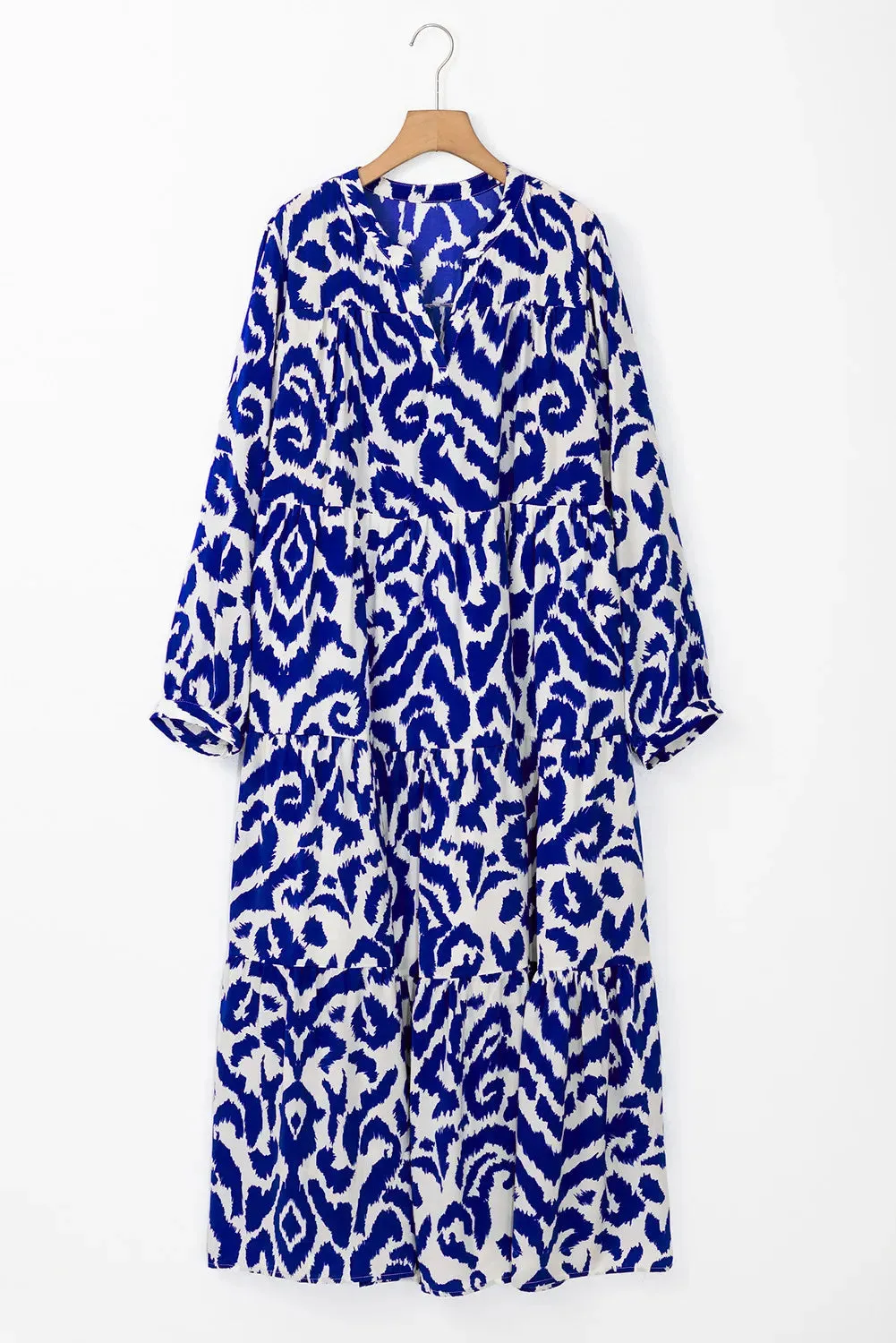 Tiered Printed Notched Long Sleeve Midi Dress sold by Gigi Laurent product image thumbnail 5