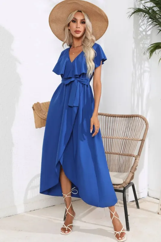 Tied Front Ruffled Short Sleeve Midi Dress sold by Gigi Laurent