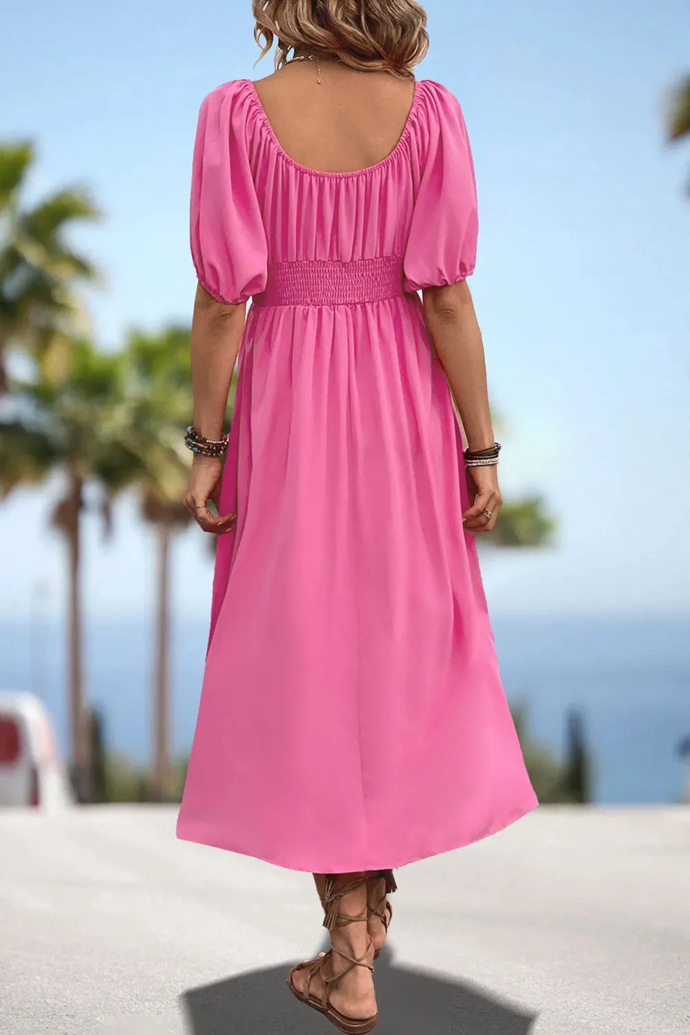 Square Neck Smocked Waist Puff Sleeve Midi Dress sold by Gigi Laurent product image thumbnail 2