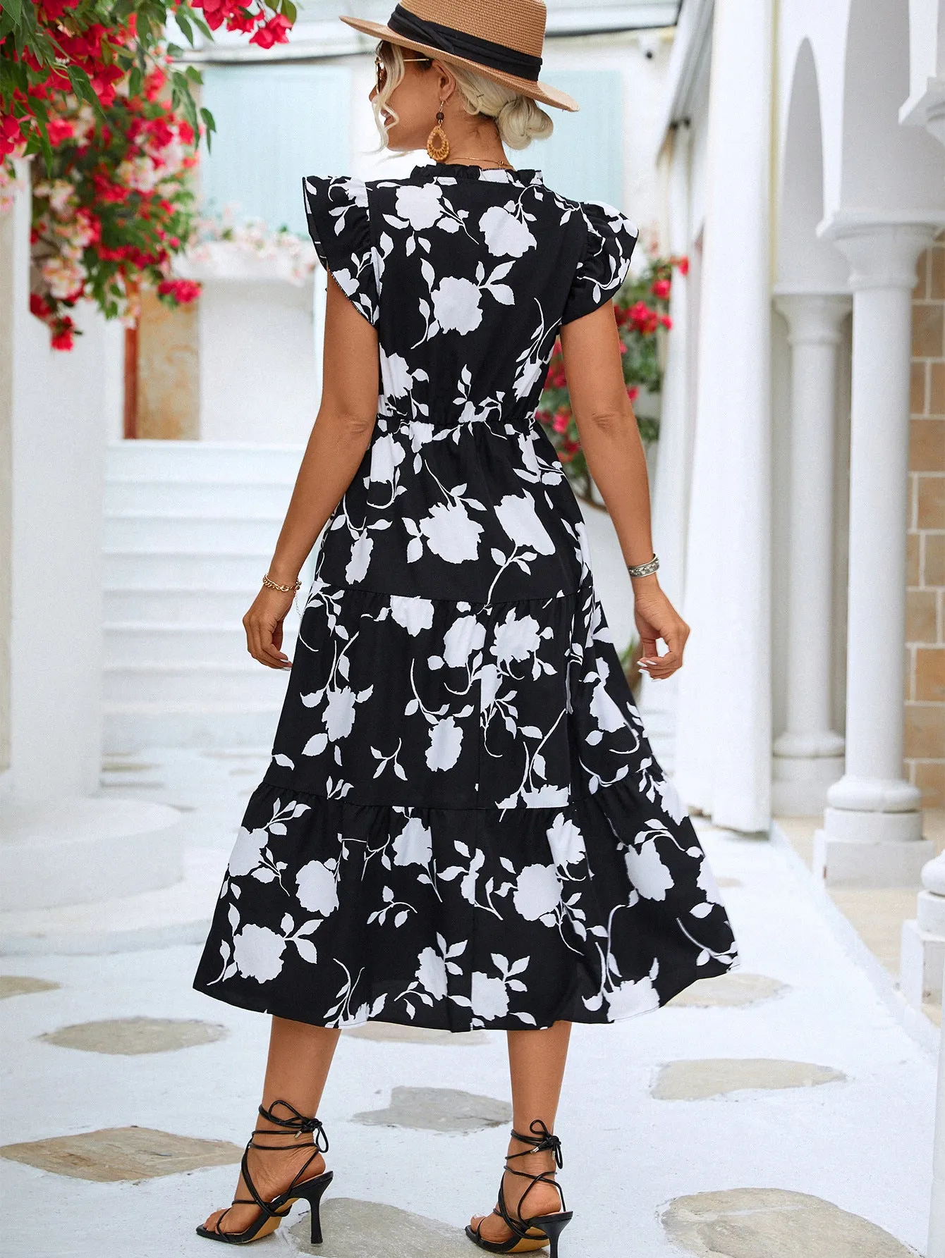 Floral Frill Trim V-Neck Tiered Midi Dress sold by Gigi Laurent product image thumbnail 2