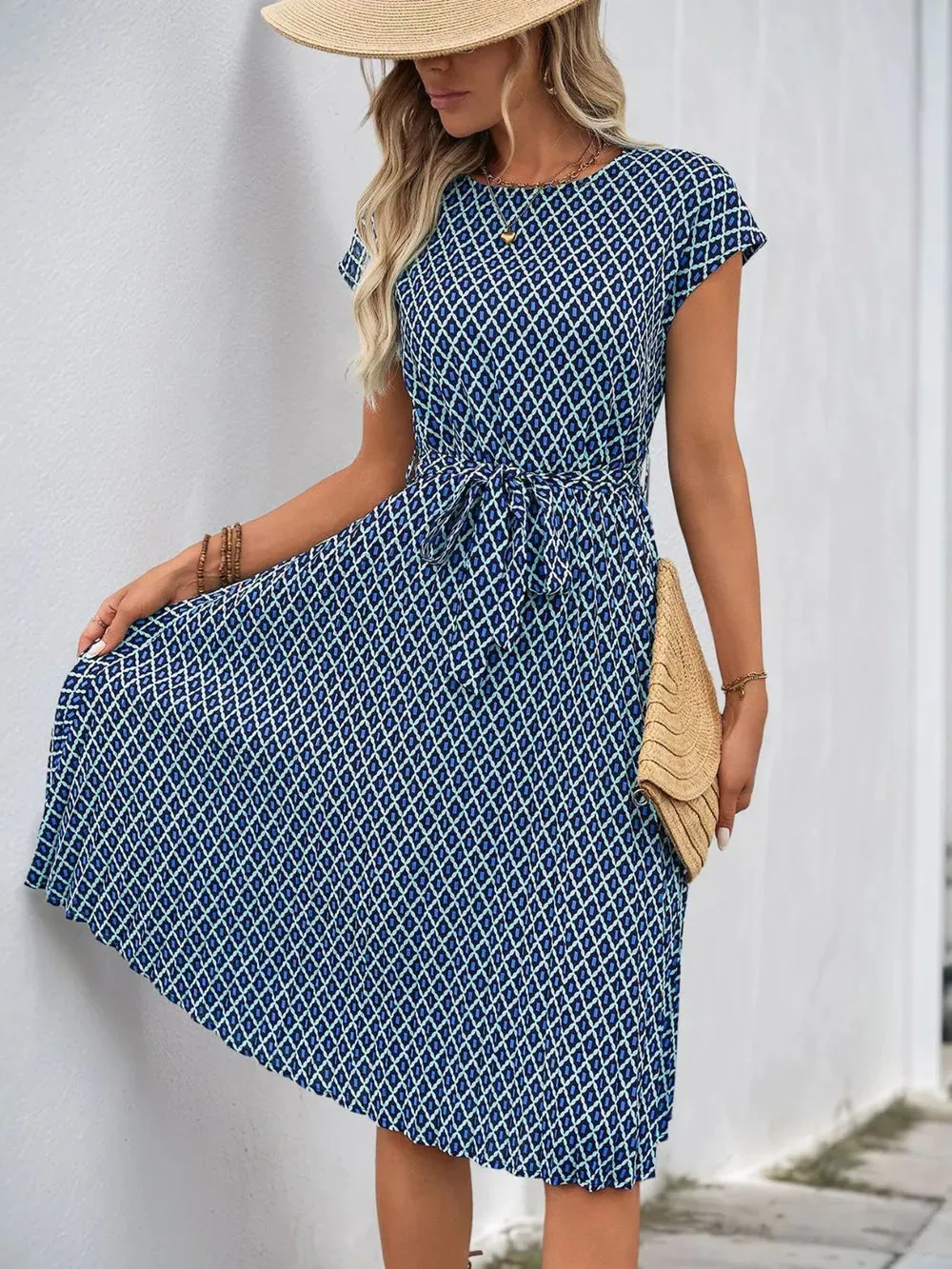 Perfee Printed Round Neck Short Sleeve Midi Dress sold by Gigi Laurent product image thumbnail 3