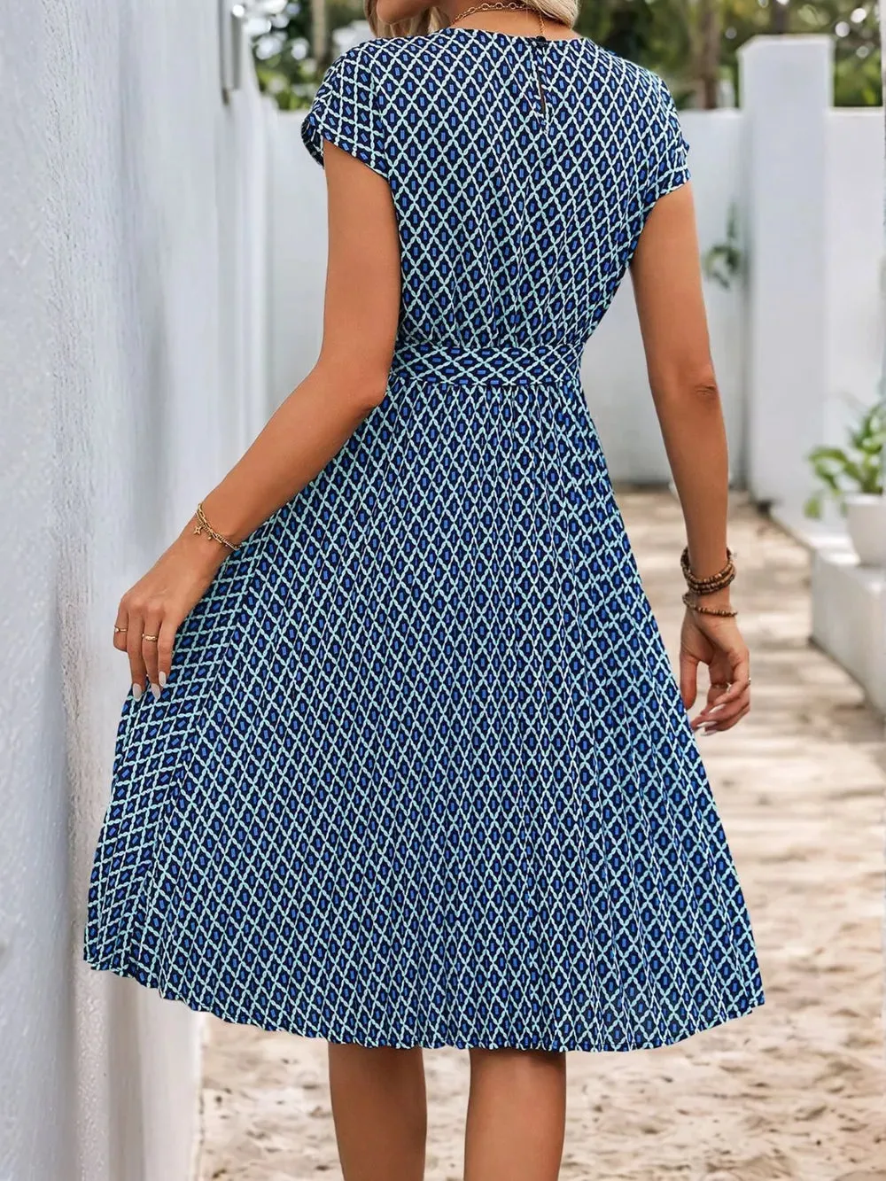 Perfee Printed Round Neck Short Sleeve Midi Dress sold by Gigi Laurent product image thumbnail 2