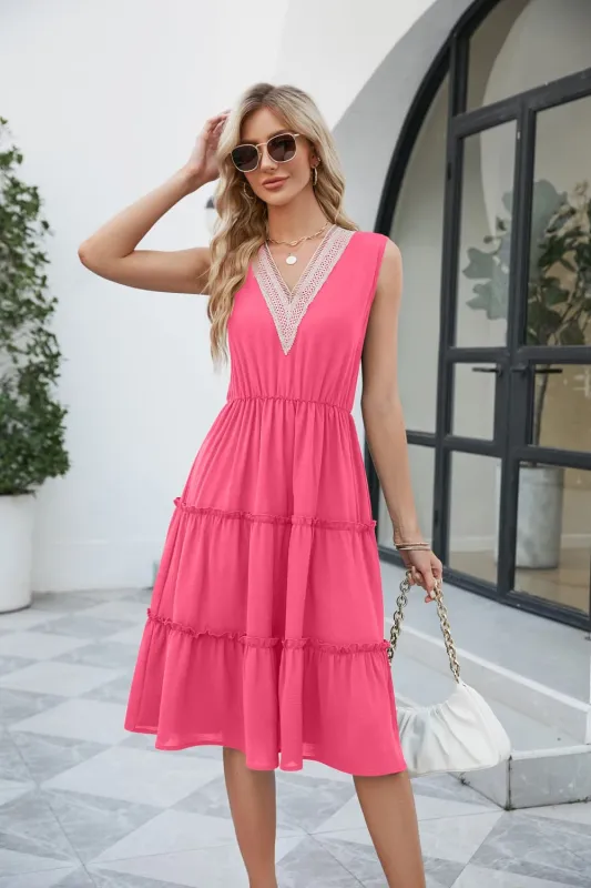 Contrast V-Neck Sleeveless Tiered Dress sold by Gigi Laurent