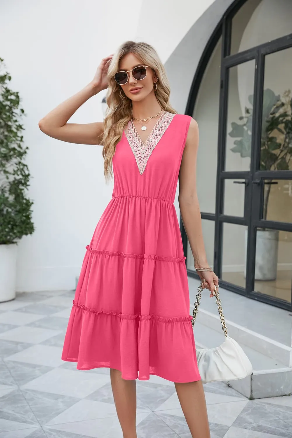 Contrast V-Neck Sleeveless Tiered Dress sold by Gigi Laurent