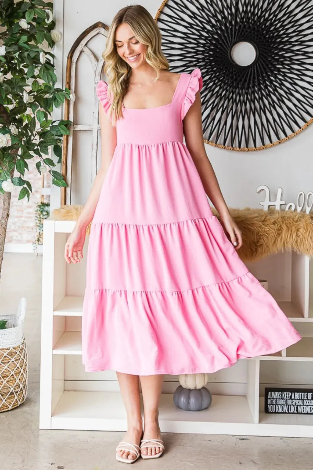Reborn J Ruffled Sleeveless Tiered Midi Dress sold by Gigi Laurent