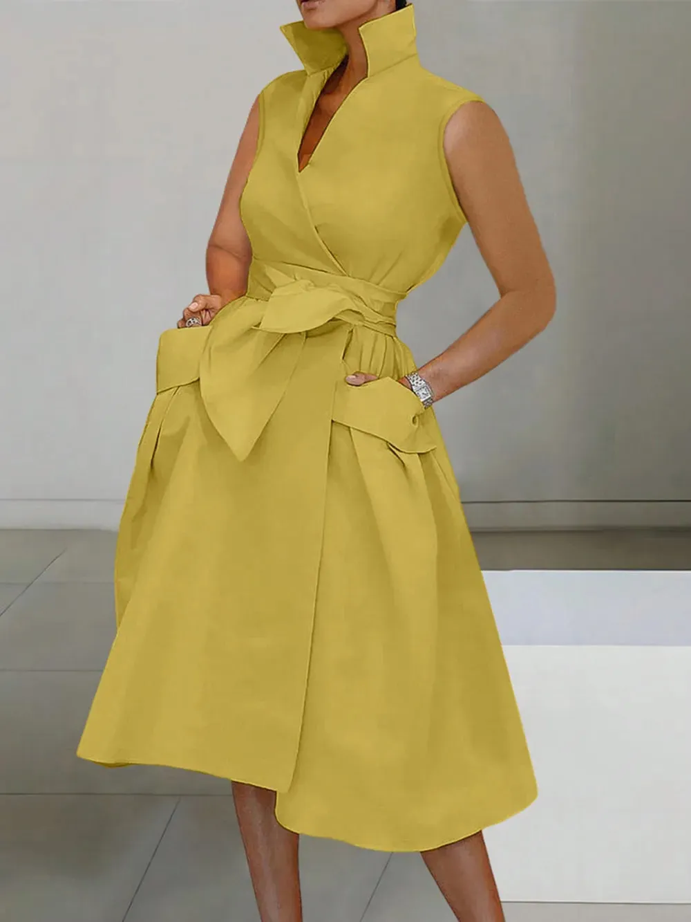 Tie Waist Sleeveless Midi Dress with Pockets sold by Gigi Laurent