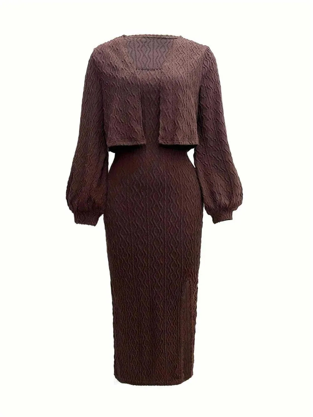 Open Front Long Sleeve Cardigan and Side Slit Cami Dress Set sold by Gigi Laurent product image thumbnail 4