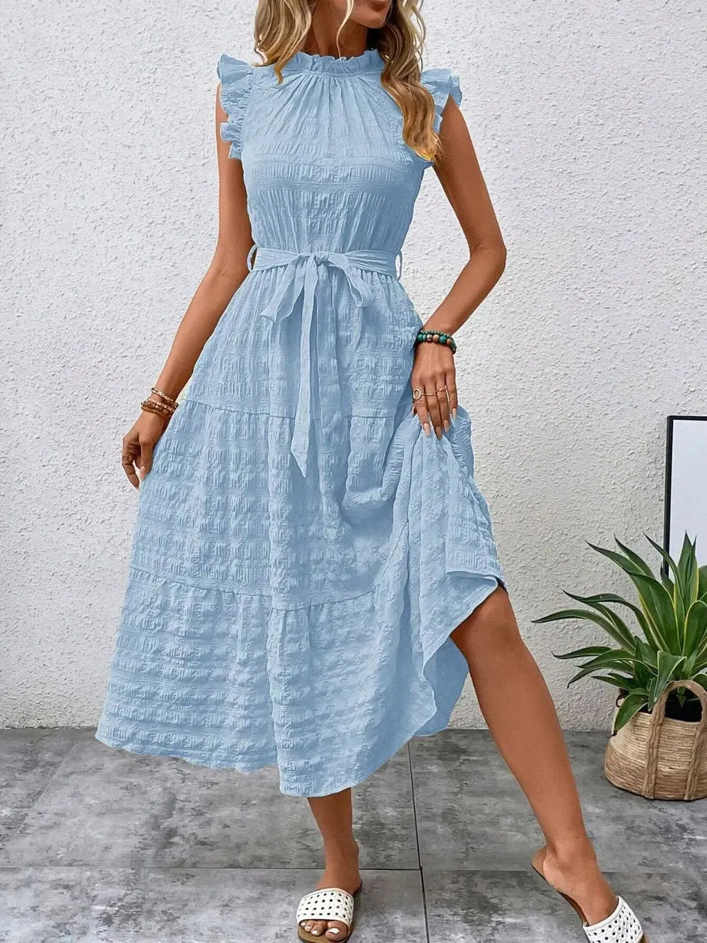Tied Ruffled Cap Sleeve Midi Dress sold by Gigi Laurent product image thumbnail 5