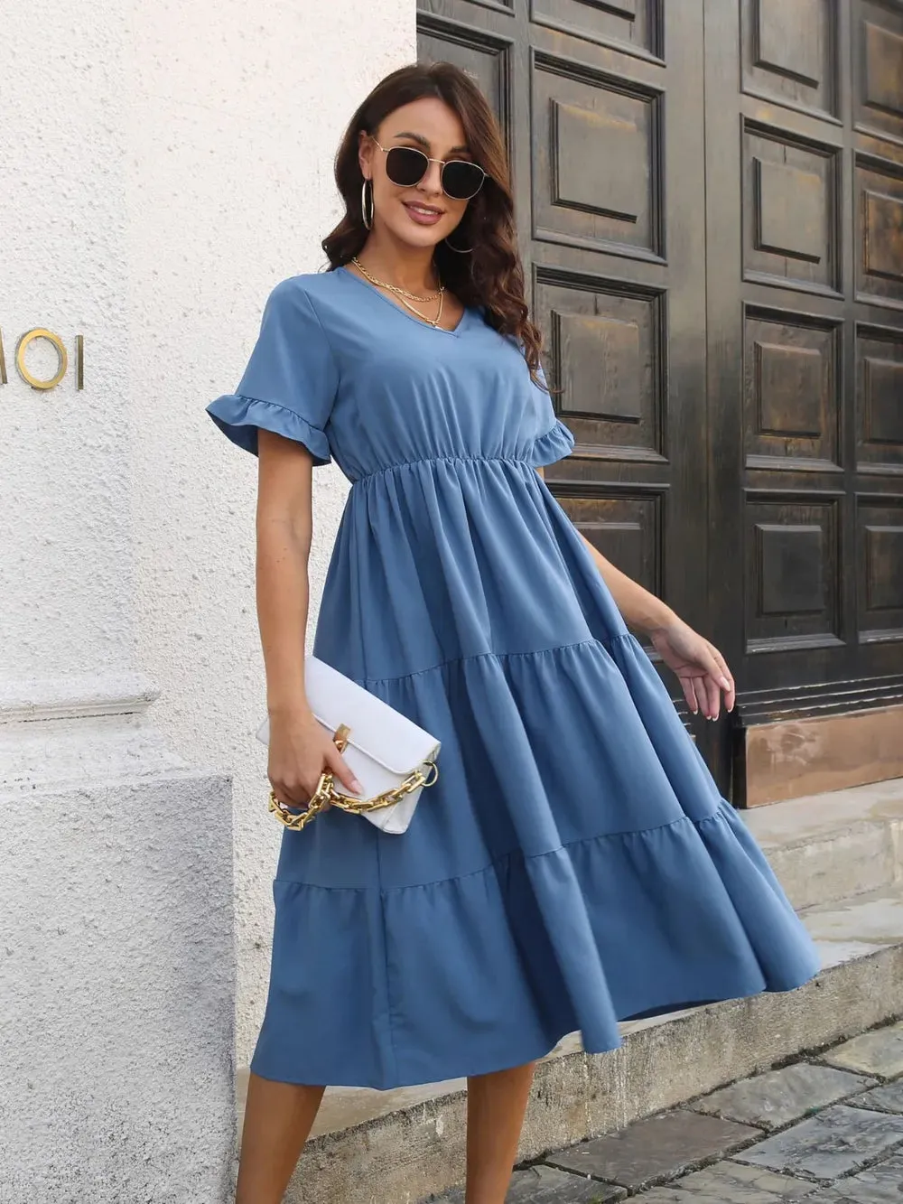 V-Neck Short Sleeve Midi Dress sold by Gigi Laurent product image thumbnail 4