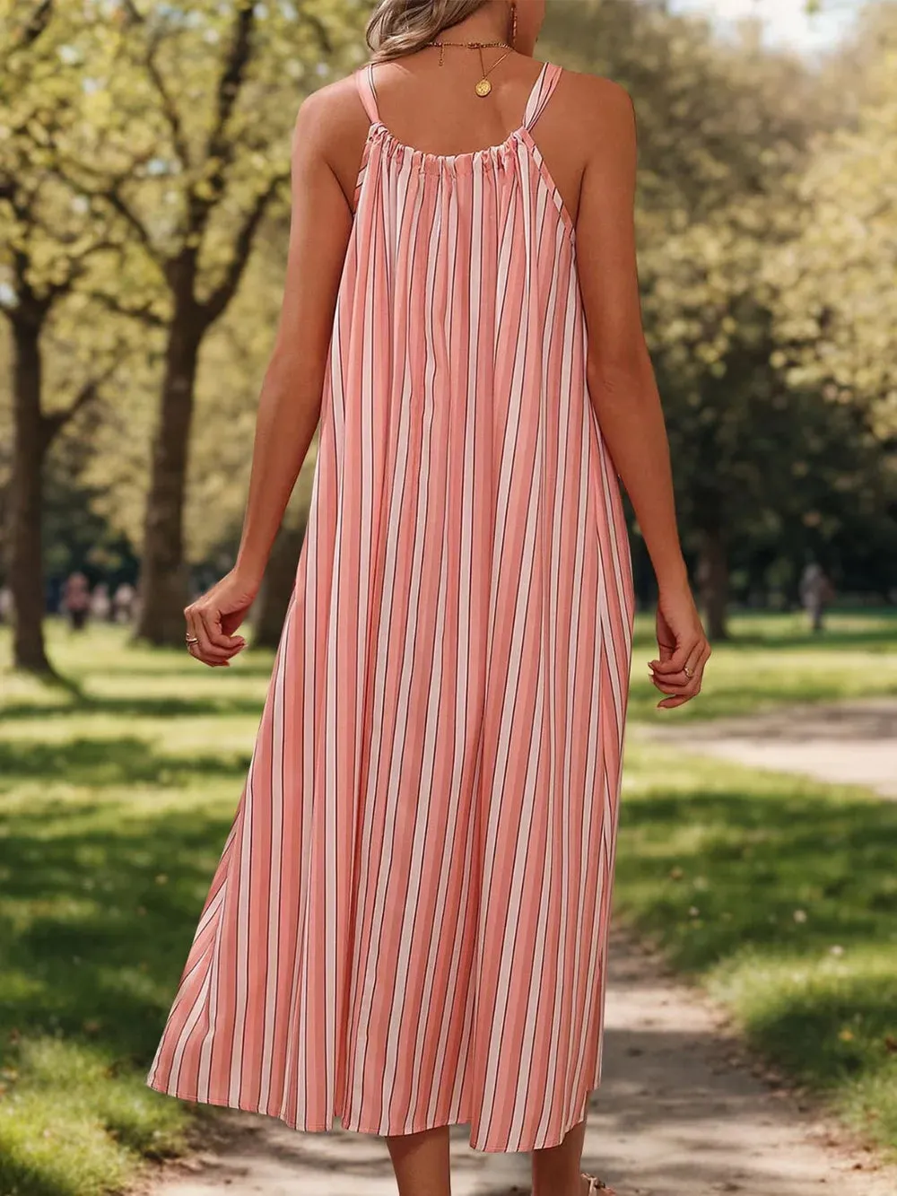 Perfee Striped Tie Neck Midi Cami Dress sold by Gigi Laurent product image thumbnail 2