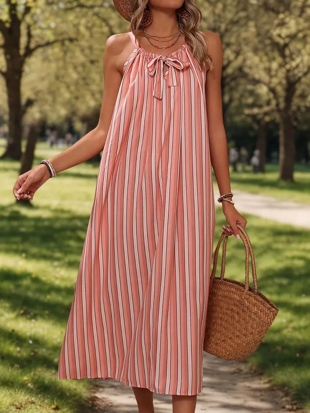 Perfee Striped Tie Neck Midi Cami Dress sold by Gigi Laurent product image thumbnail 4