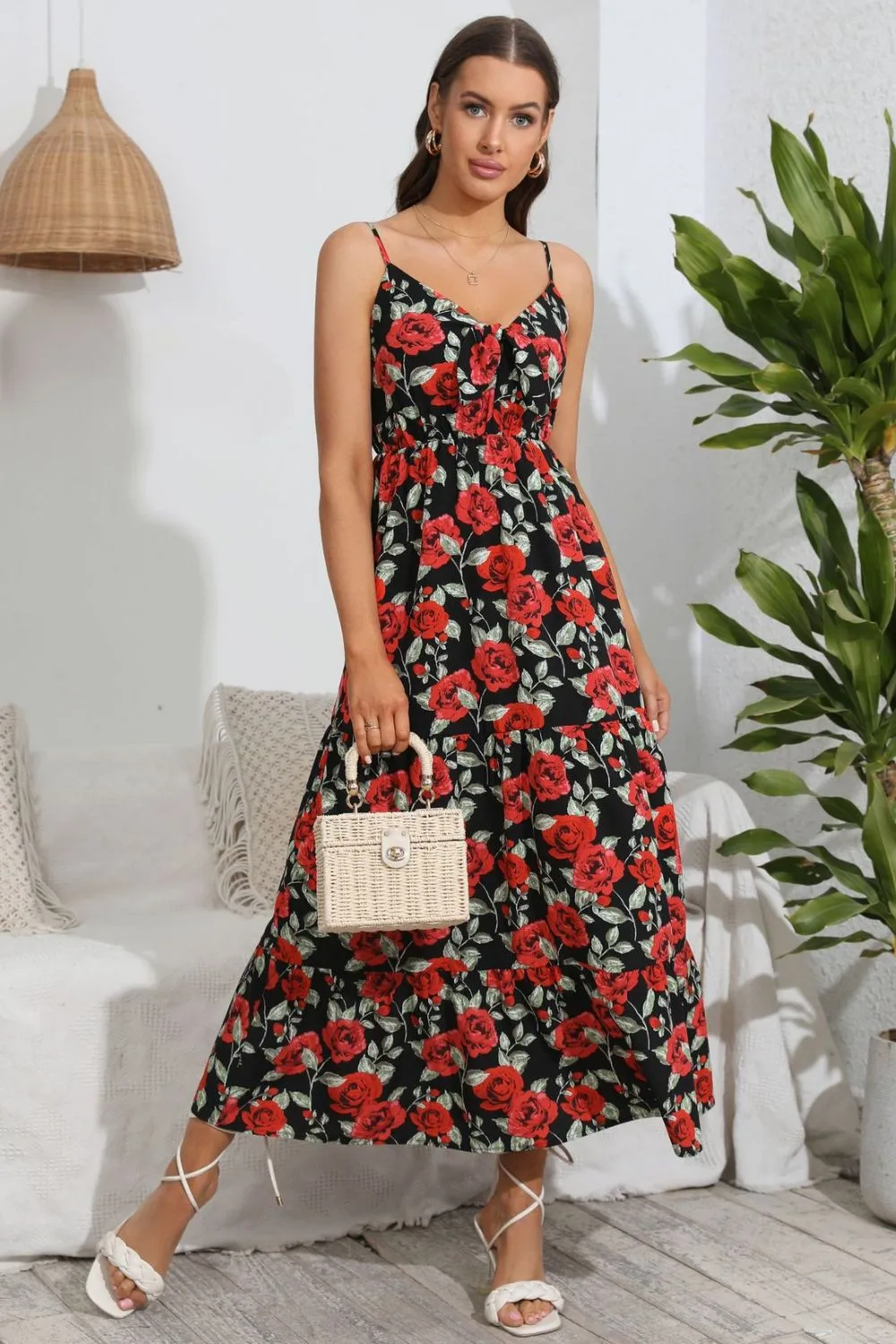 Rose Print Spaghetti Strap Sweetheart Neck Dress sold by Gigi Laurent product image thumbnail 4