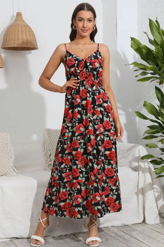 Rose Print Spaghetti Strap Sweetheart Neck Dress sold by Gigi Laurent