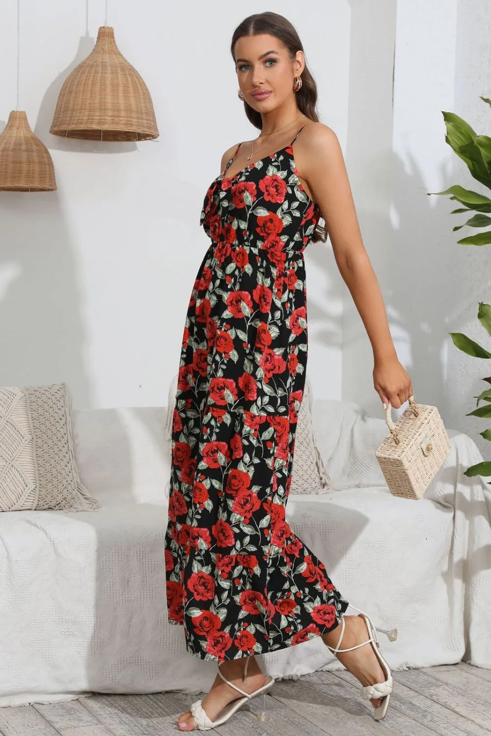 Rose Print Spaghetti Strap Sweetheart Neck Dress sold by Gigi Laurent product image thumbnail 3
