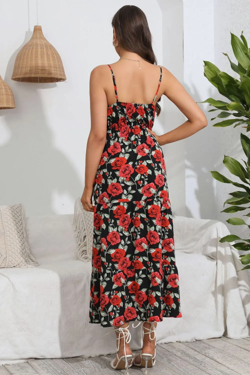 Rose Print Spaghetti Strap Sweetheart Neck Dress sold by Gigi Laurent product image thumbnail 2