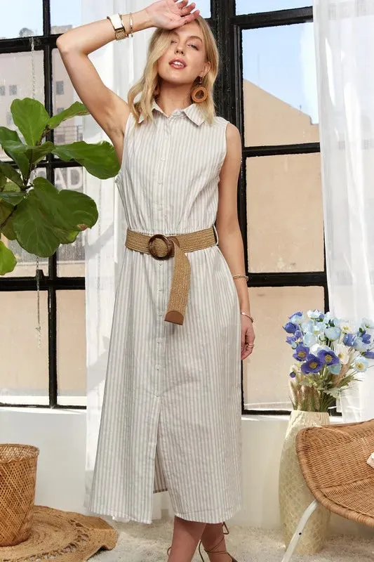 ADORA Striped Button Down Sleeveless Midi Dress sold by Gigi Laurent product image thumbnail 3