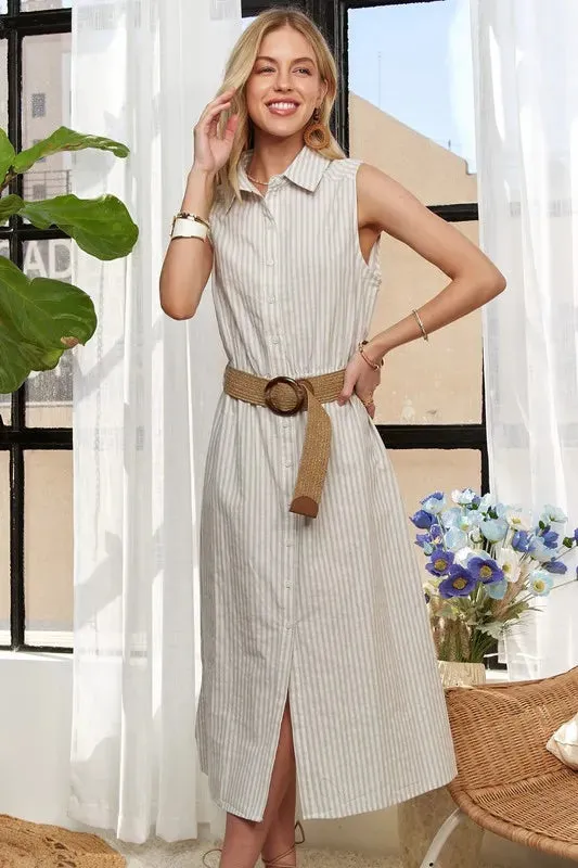 ADORA Striped Button Down Sleeveless Midi Dress sold by Gigi Laurent product image thumbnail 4